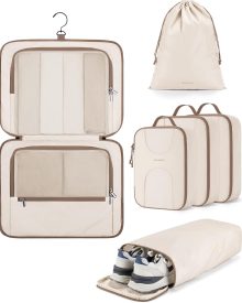 Hanging Travel Packing Cubes, 6 Set Large Travel Cubes for Women Cruise Ship Essentials, Suitcase Organizers