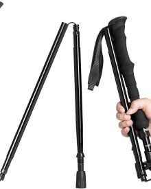 Travel Folding Trekking Hiking Pole with Carrying Case,Collapsible Cane Adjustable Walking Stick Portable Mobility Aid for Women Men Hikers Gift,Black