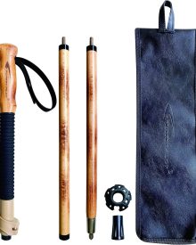Trekking Poles- 1-pc Pack - Adjustable Hiking or Walking Stick –Strong, Natural Beech Wood - Quick Adjust Flip-Lock - Beech Wood Grip, Leather Strap